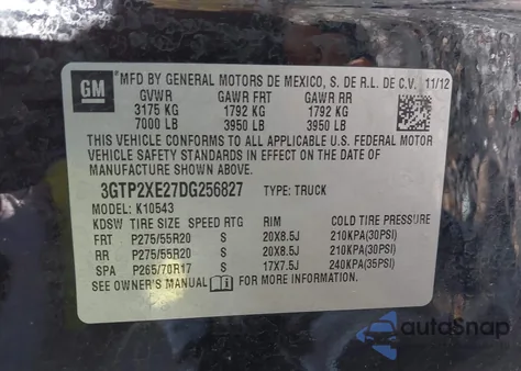 2013 GMC Sierra 1500 Denali from USA, damaged, VIN 3GTP2XE27DG256827